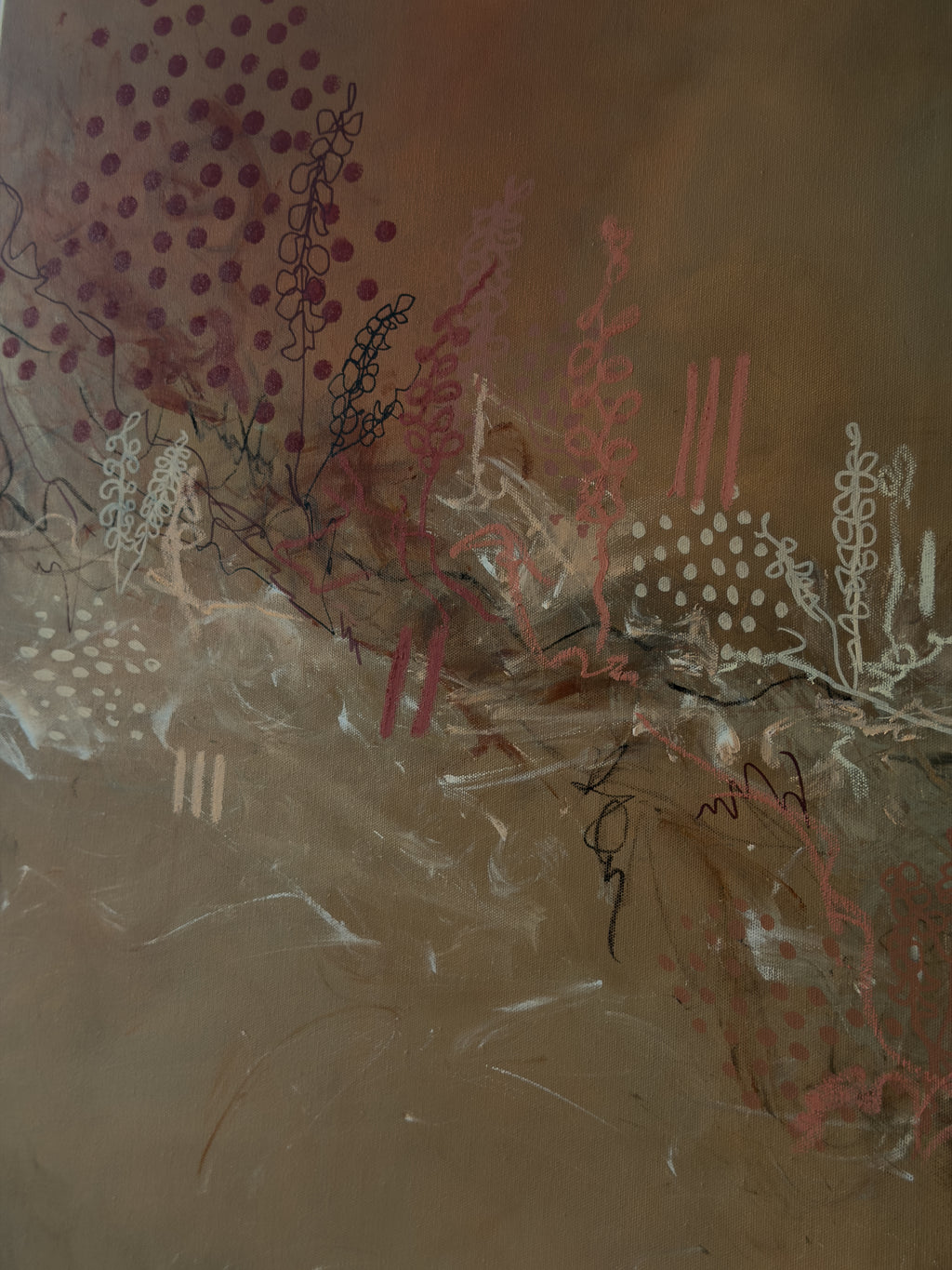 Abstraktes Original-Gemälde "grounding", erste Arbeit der Werkreihe Series 1, Acryl und Öl Pastelle auf Leinwand