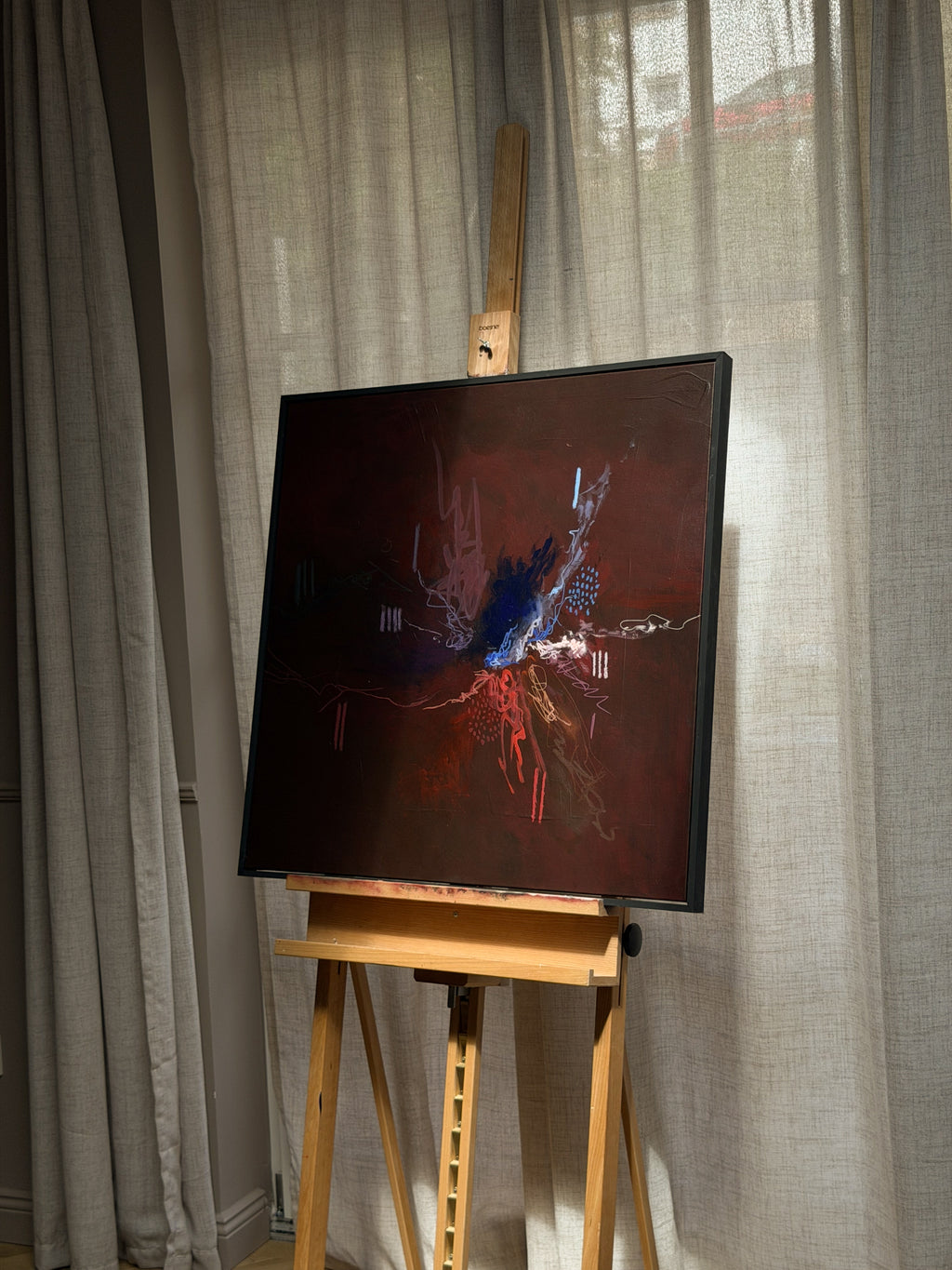 Abstraktes Original-Gemälde "sea of burgundy" in Burgundy-Tönen, Acryl und Öl Pastelle auf Leinwand