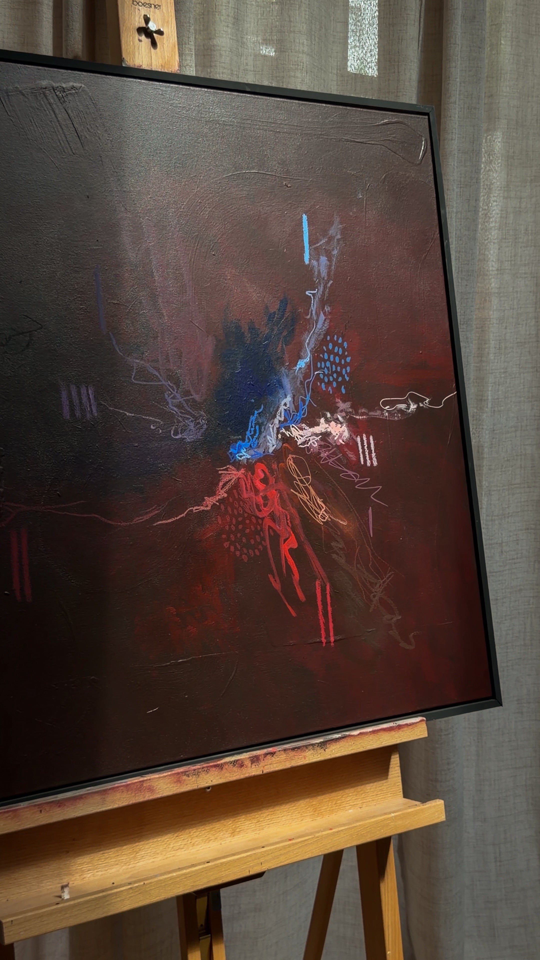 Abstraktes Original-Gemälde "sea of burgundy" in Burgundy-Tönen, Acryl und Öl Pastelle auf Leinwand