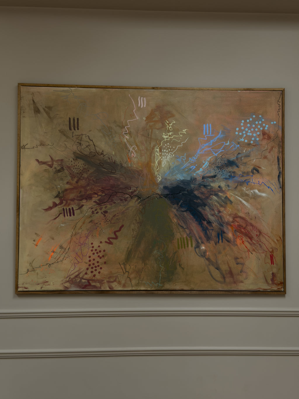 Großformatiges abstraktes Original-Gemälde "what if", Acryl und Öl Pastelle auf Leinwand