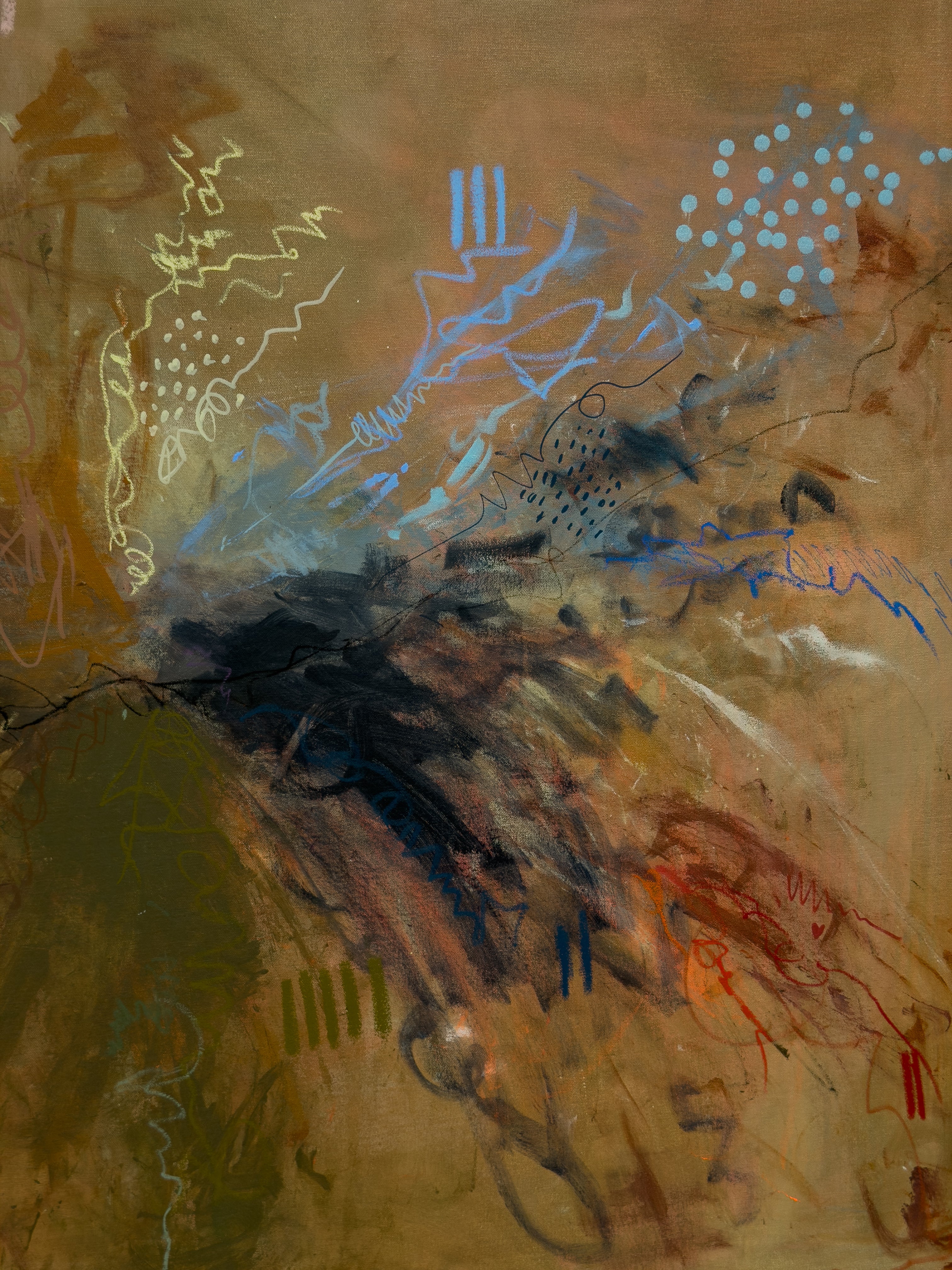 Großformatiges abstraktes Original-Gemälde "what if", Acryl und Öl Pastelle auf Leinwand